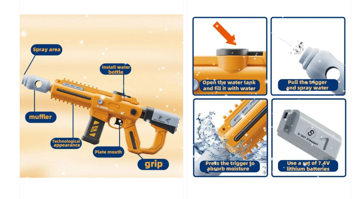 Super Soaker Automatic Electric Water Gun – Pressure Shooting Range, Big Blaster Outdoor Summer Toy for Kids & Adults High (Random Colour)