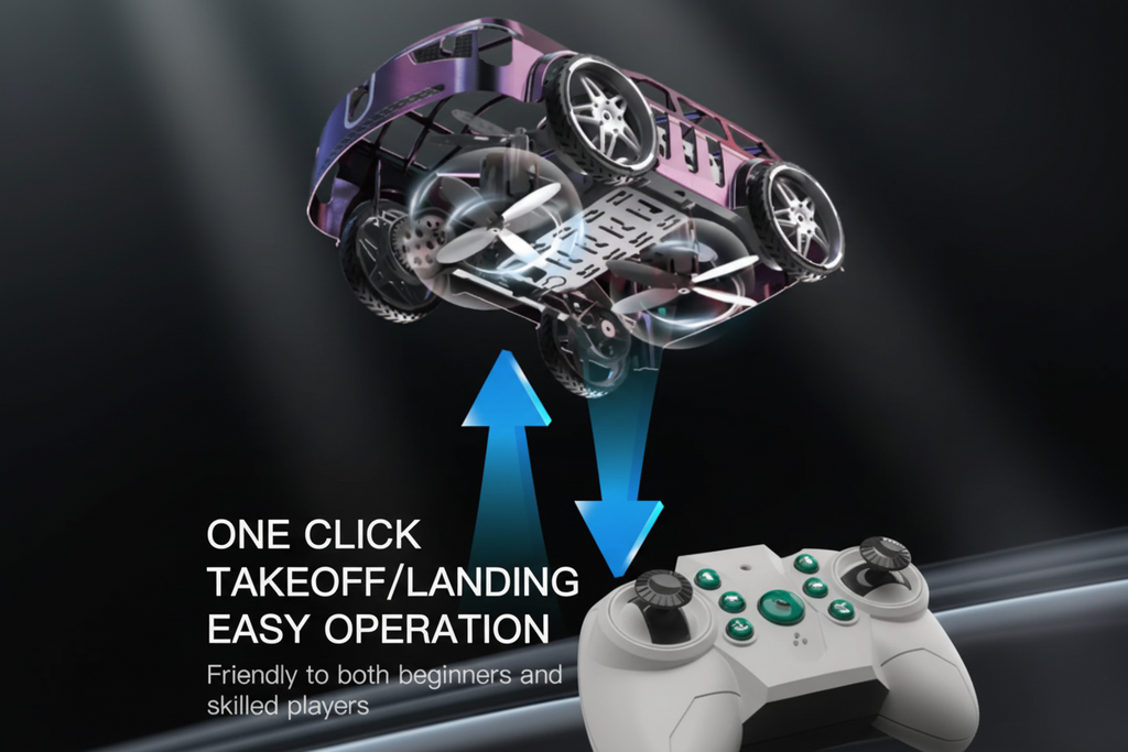 Rc Flying Mini Car, 2-in-1 Air-Ground Dual-Mode RC Flying Car with Intelligent Colorful LED Lights, 2.4GHZ Drone Air Racer
