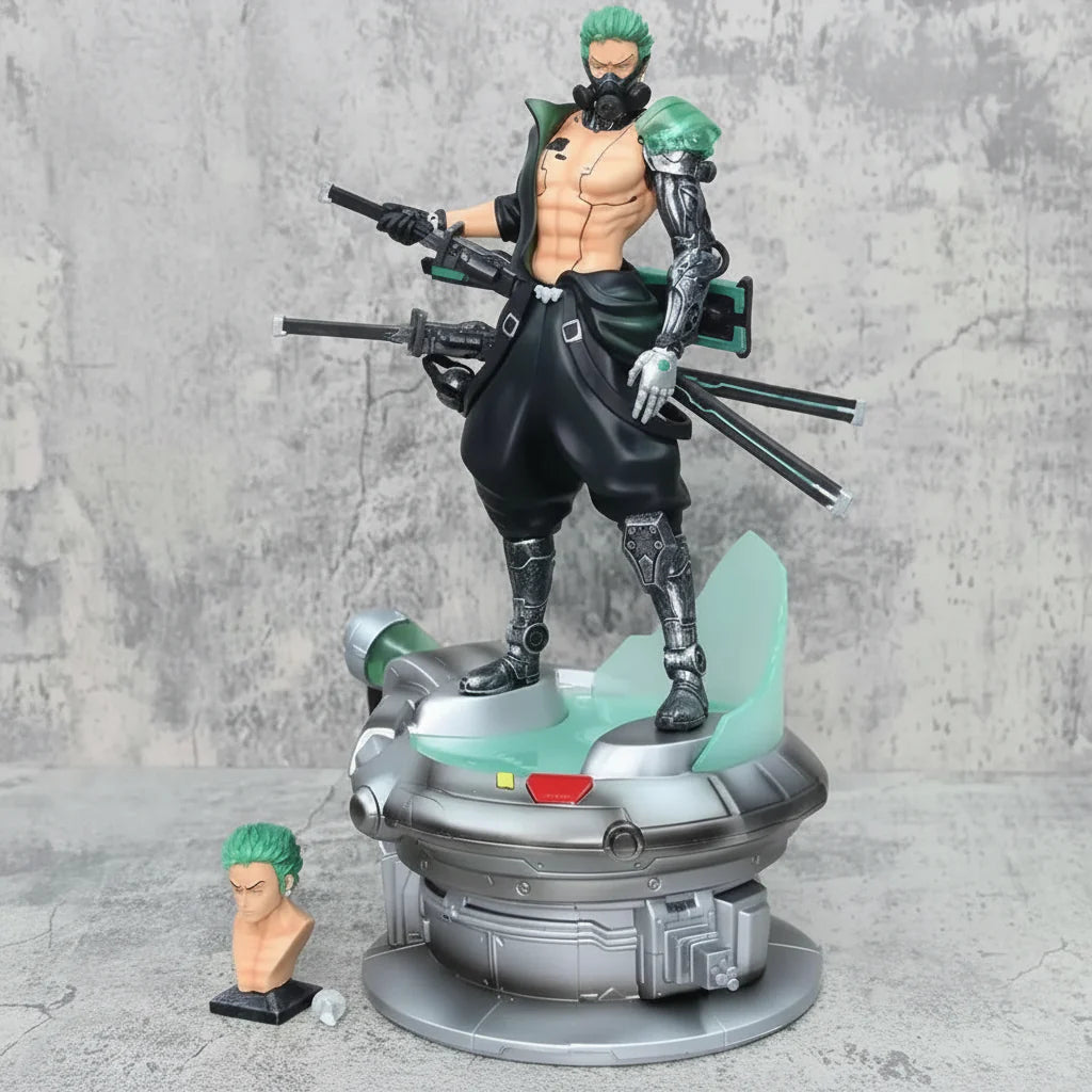 Zoro Cyberpunk Futuristic Samurai with Dual Head & Mechanical Base Premium Figure 42cm