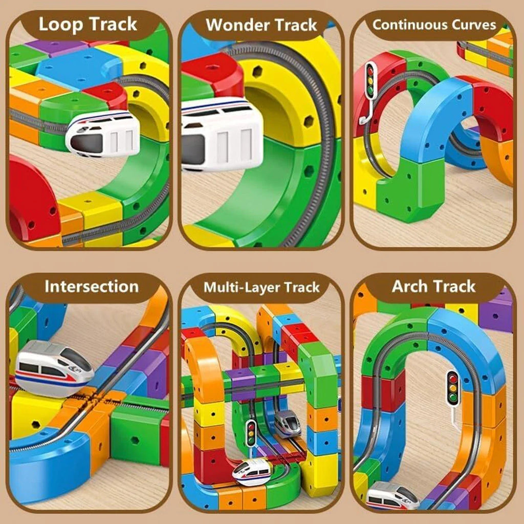 Magical Anti Gravity Racing Train Track Set 51 Pcs with Motorized Train & Flexible 3D Tracks | STEM Learning Toy for Kids 3+