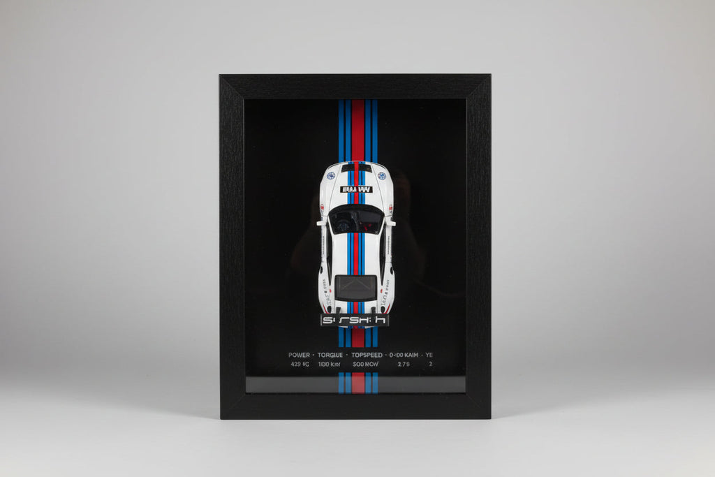 Premium Wooden Porsche 3D Car Frame Wall Decor Diecast Metal Car Interactive Wall Decor with Openable Doors, Pull Back Display Car