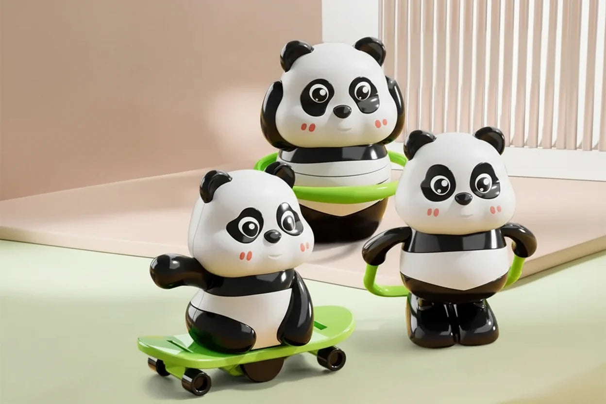 Cute Athlete Panda Wind-up Fun Rotating & Moving Panda Trio Play Toys ( limited edition )
