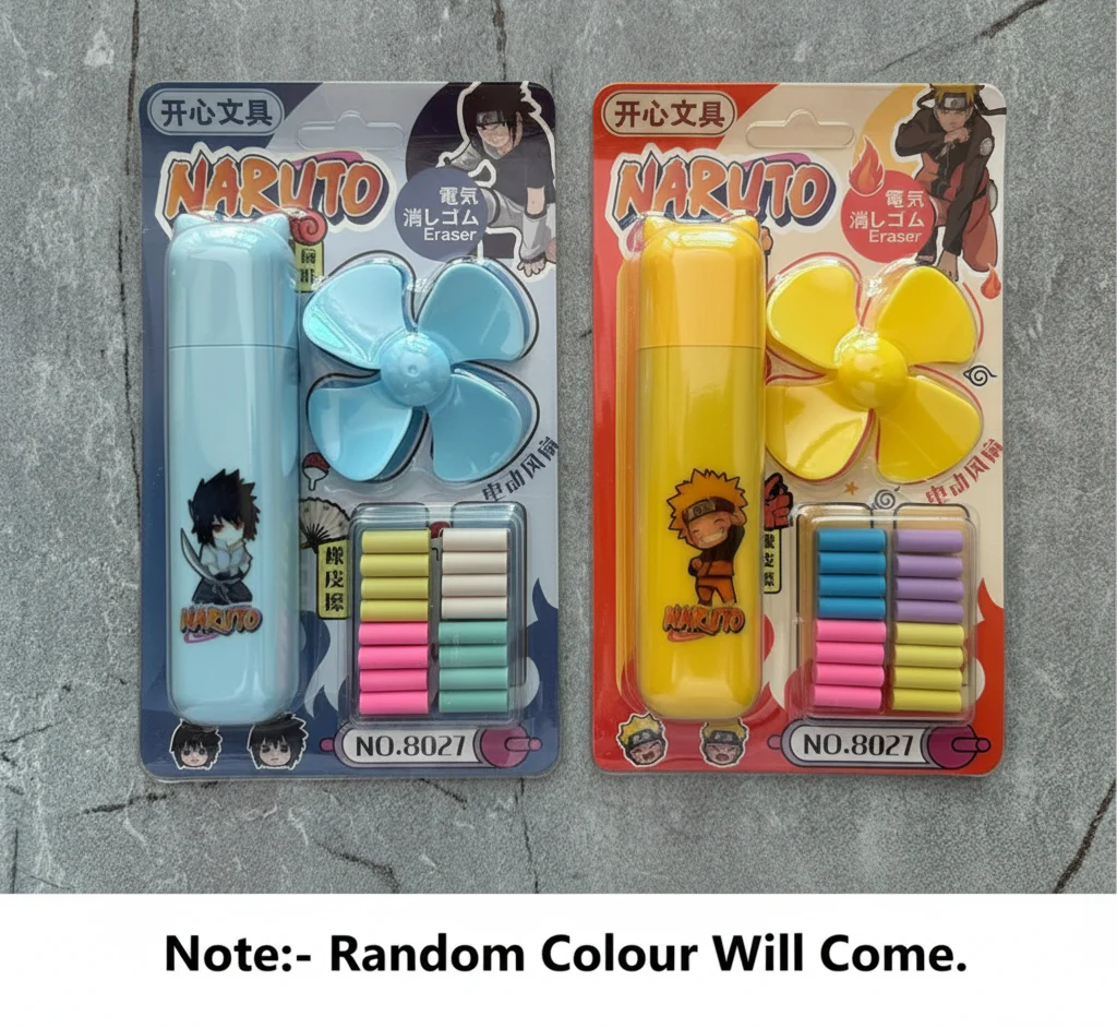 Naruto Electric Fan Eraser Battery-Operated Erasers for Kids, Drawing, Sketching, School and Office Use