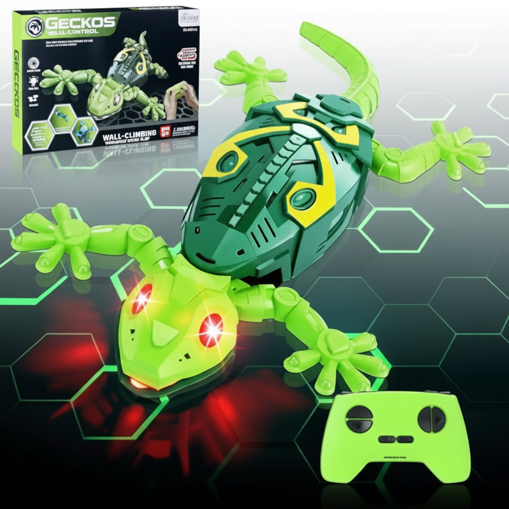 RC Gecko Crawling along Walls and Ceilings with Luminous LED Eyes, Remote Control, Realistic Movements 4+ years